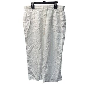 Crown &‎ Ivy Beach White Linen Blend Elastic Waist Drawstring Crop Pants  Size M
